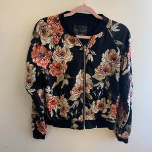Sanctuary Anthropologie Floral Zip-Up Bomber Jacket